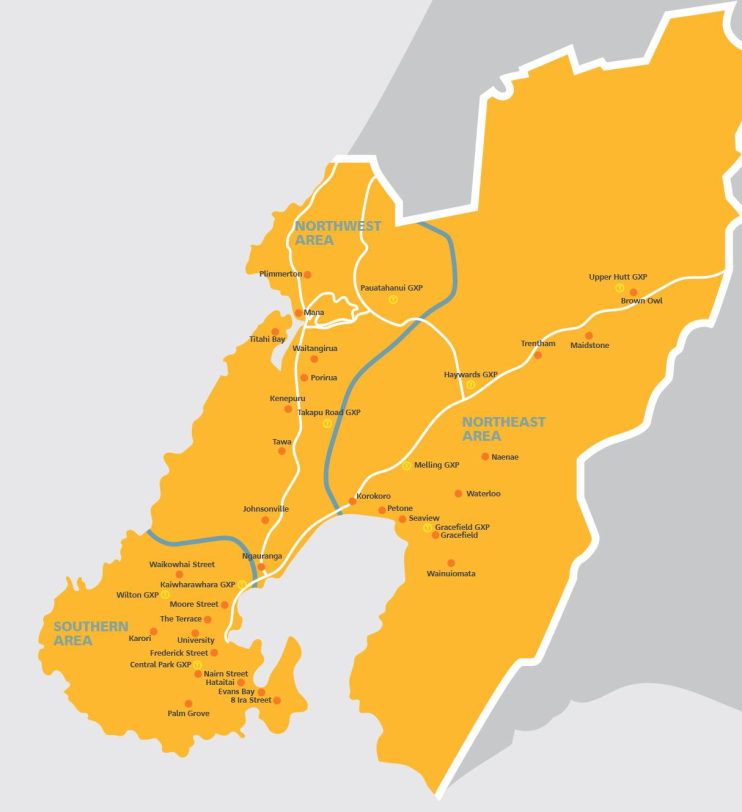 A map of the Wellington Electricity network